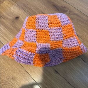 Orange and Purple straw Crochet Bucket Hat